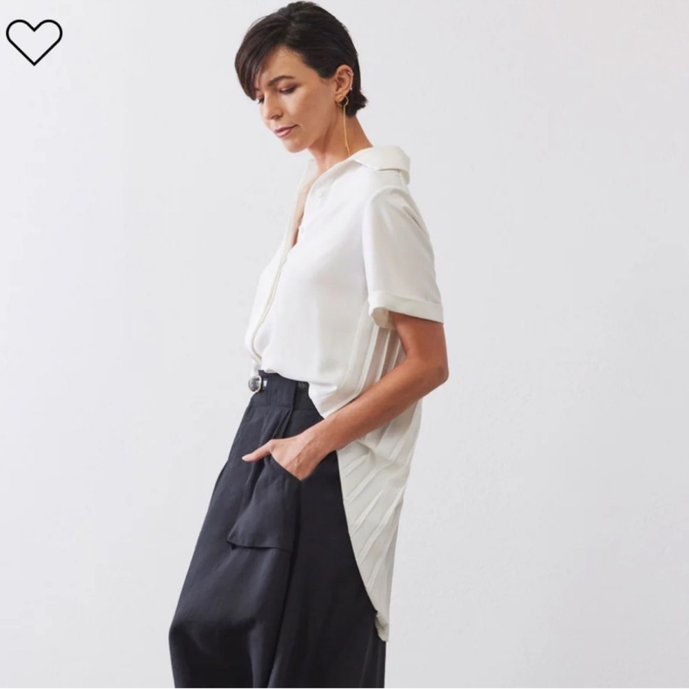 *Rare* Ruti Look in the Back Pleated Blouse Large White Office Work Business - Picture 4 of 11